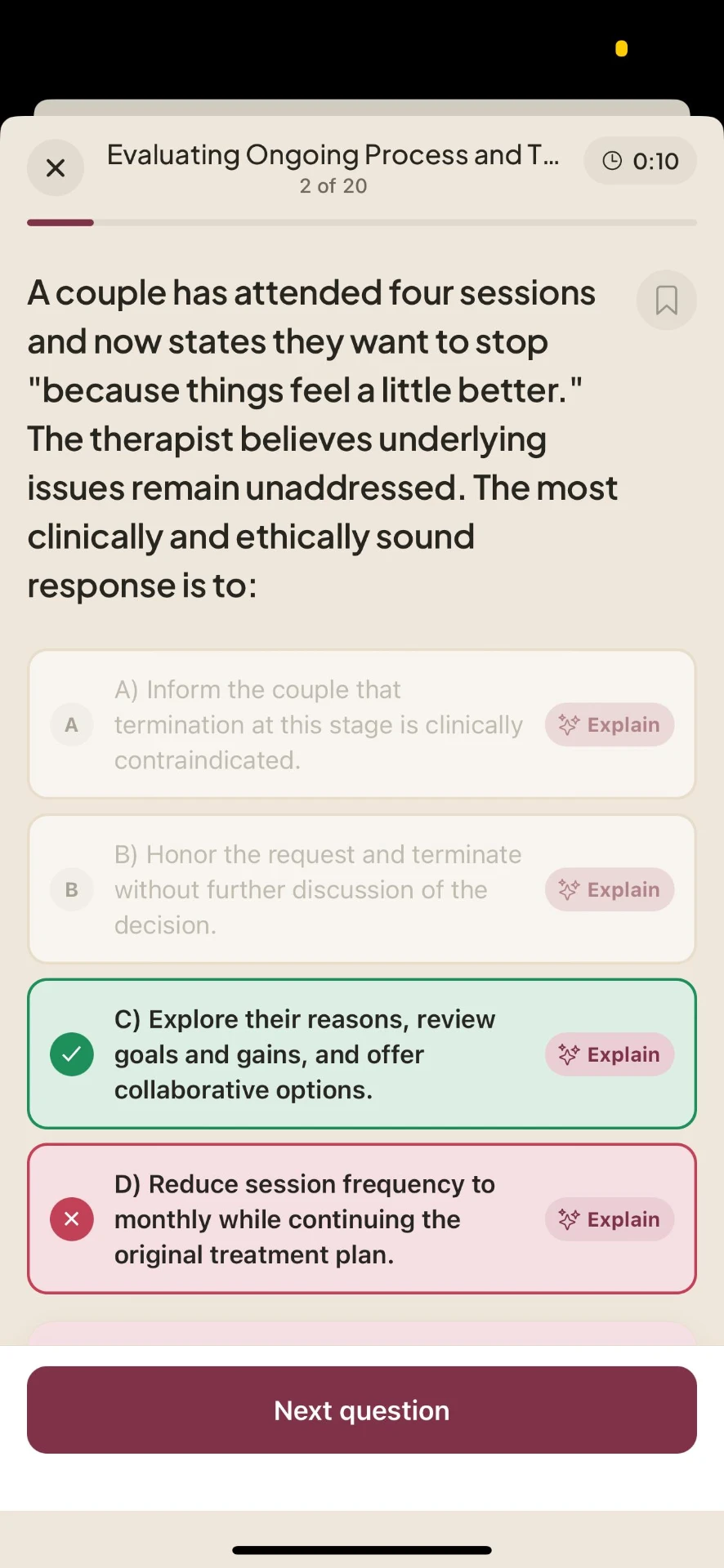 An MFT question answered, with the explanation open underneath